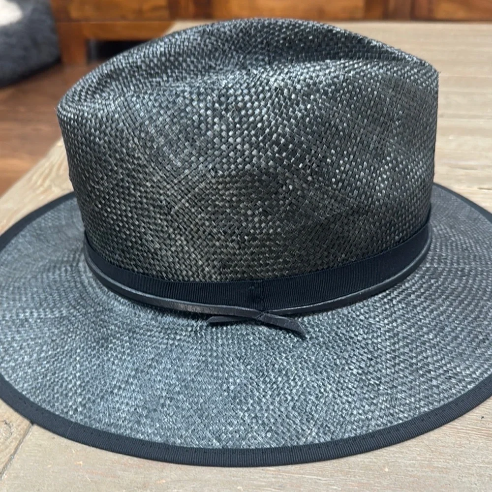 The Kooples Leather trim straw hat fedora in black
